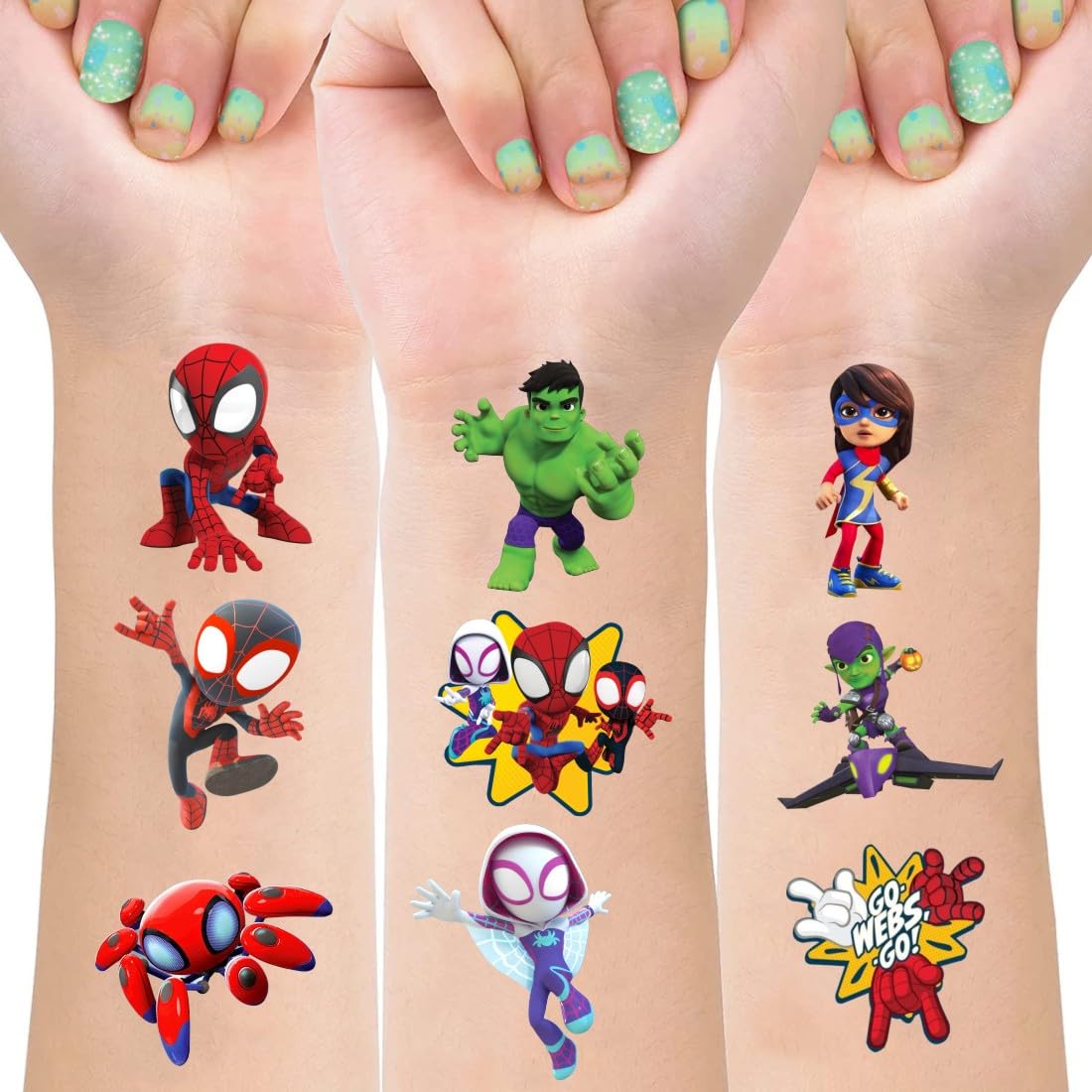 Tatouages temporaires BNFUO Araignée et amis, application facile et durable.