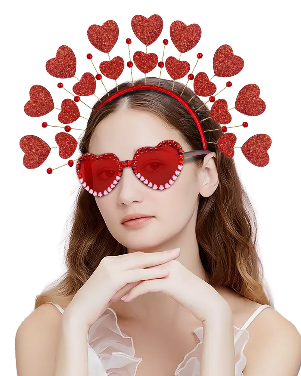 Bnikion lunettes cœur rouges, style tendance pour fêtes et séances photo.