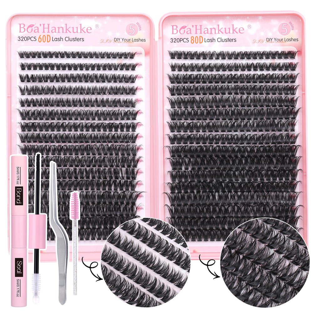 Boahankuke kit-groupes-cils : ensemble complet pour des extensions à domicile faciles.