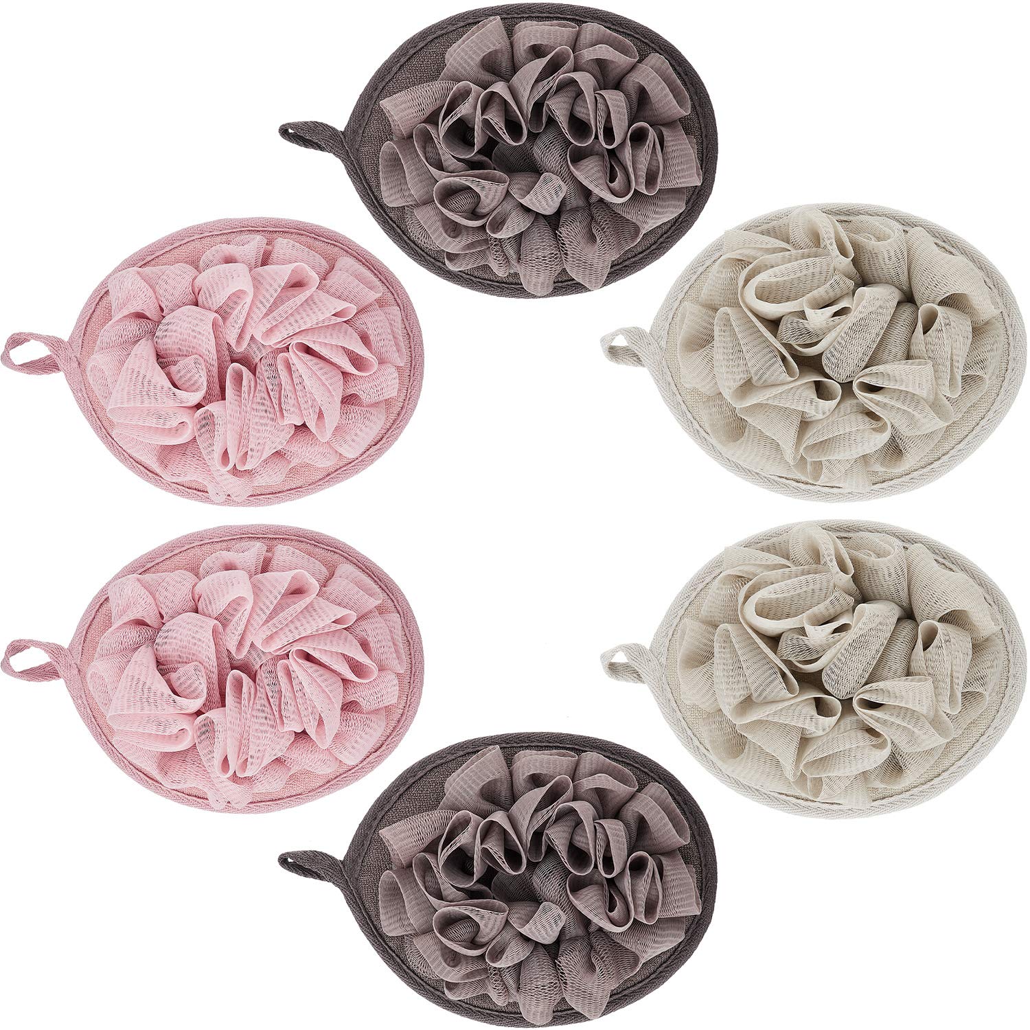 Boao 6 pièces pouf-douche kaki, douceur et exfoliation légère pour la peau