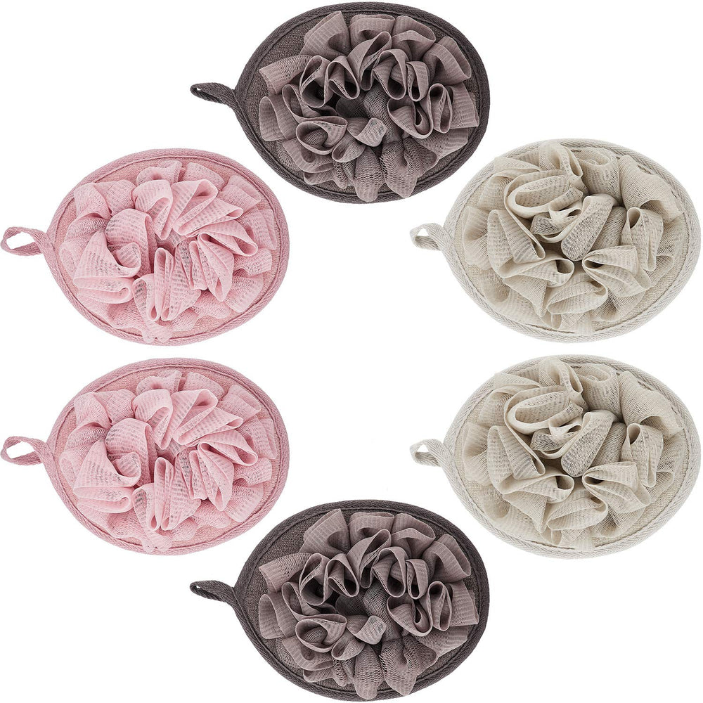 Boao 6 pièces pouf-douche kaki, douceur et exfoliation légère pour la peau