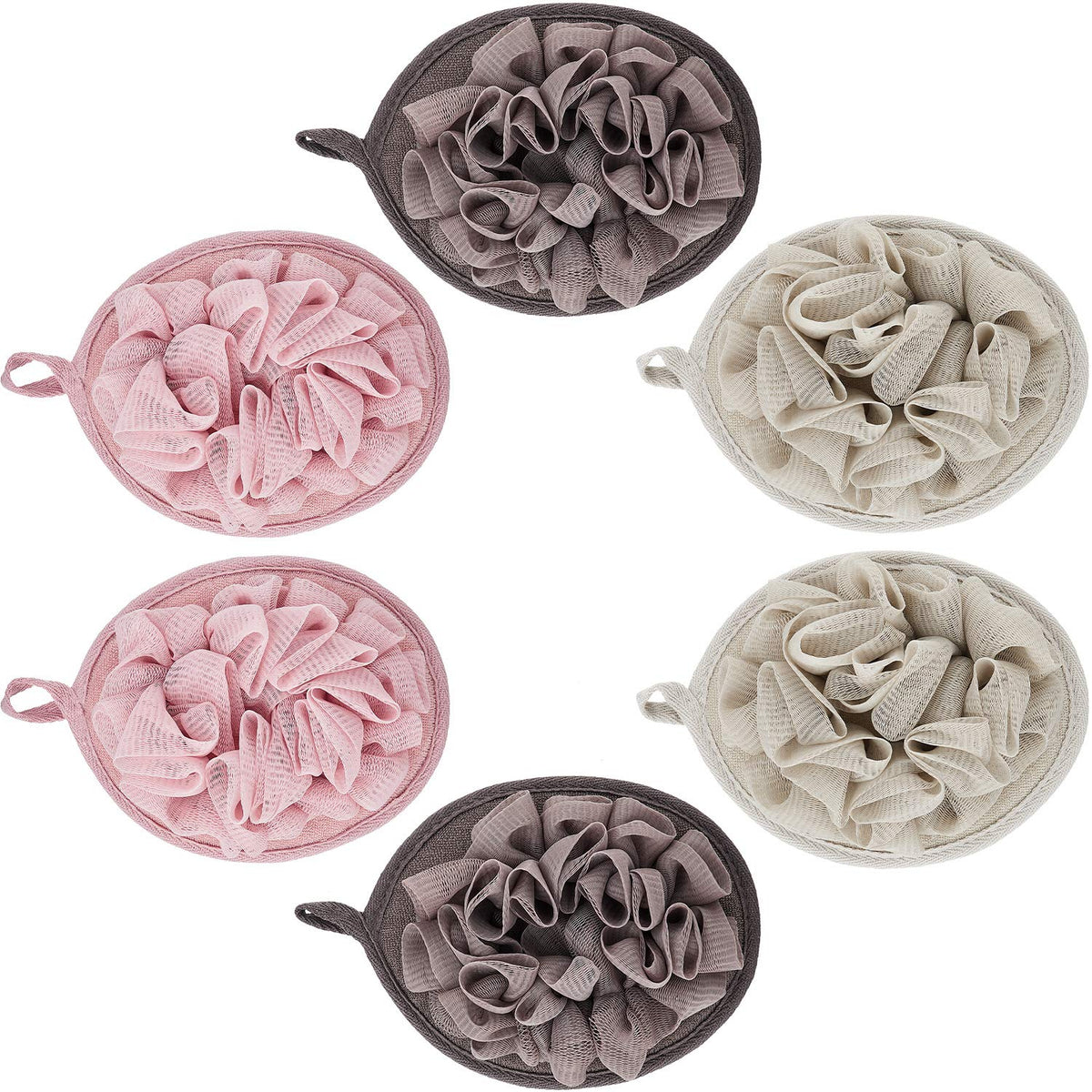 Boao 6 pièces pouf-douche kaki, douceur et exfoliation légère pour la peau