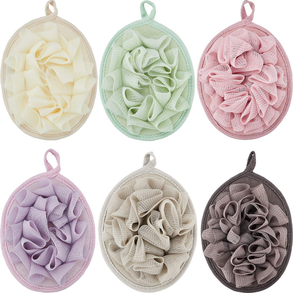 Boao lot de 6 poufs douche maille avec fleur pour exfolier en douceur