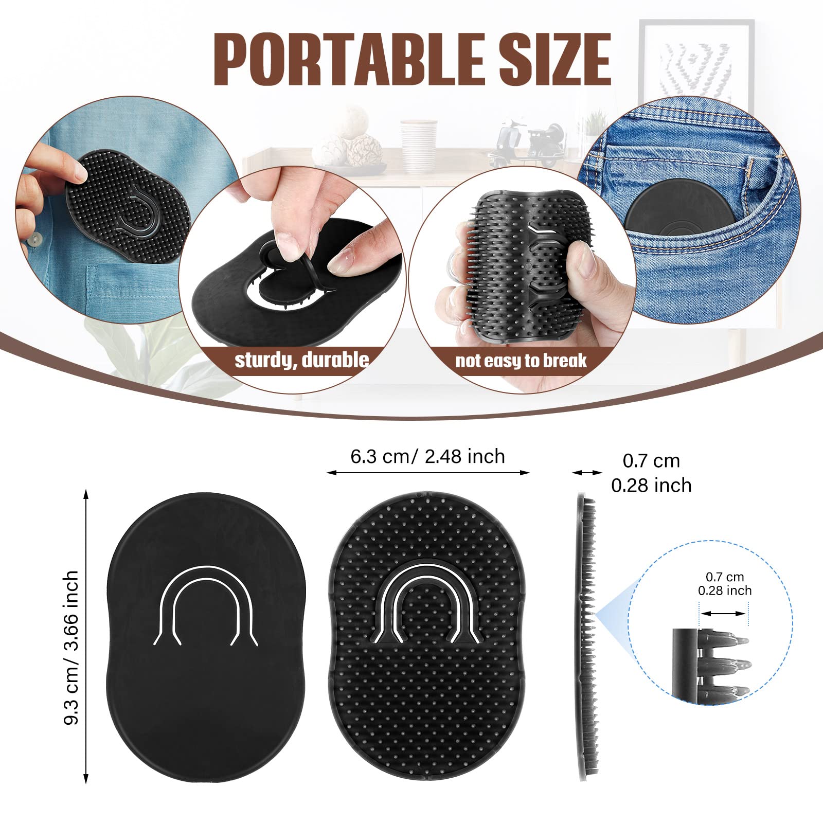 Boao peigne paume noir, prise ergonomique pour masser et démêler sans effort.