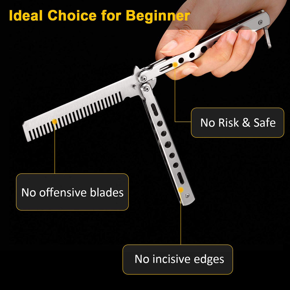 Boao, peigne pliant en acier inoxydable argenté, durable et léger.