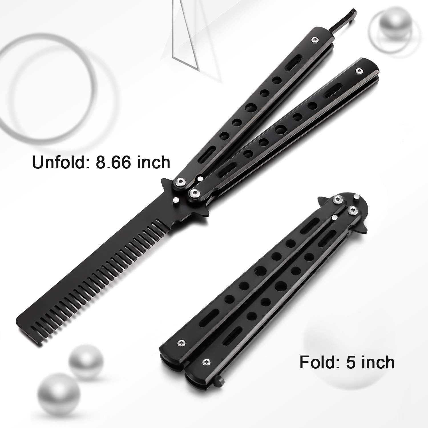 Boao, peigne pliant en acier inoxydable avec finition noire, pratique en voyage.