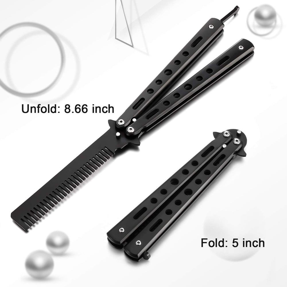 Boao, peigne pliant en acier inoxydable avec finition noire, pratique en voyage.