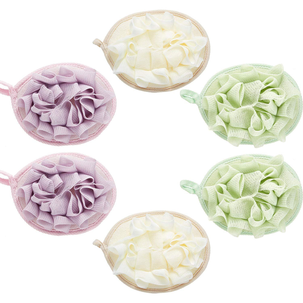 Boao pouf douche beige avec fleur, exfoliation douce et mousse généreuse