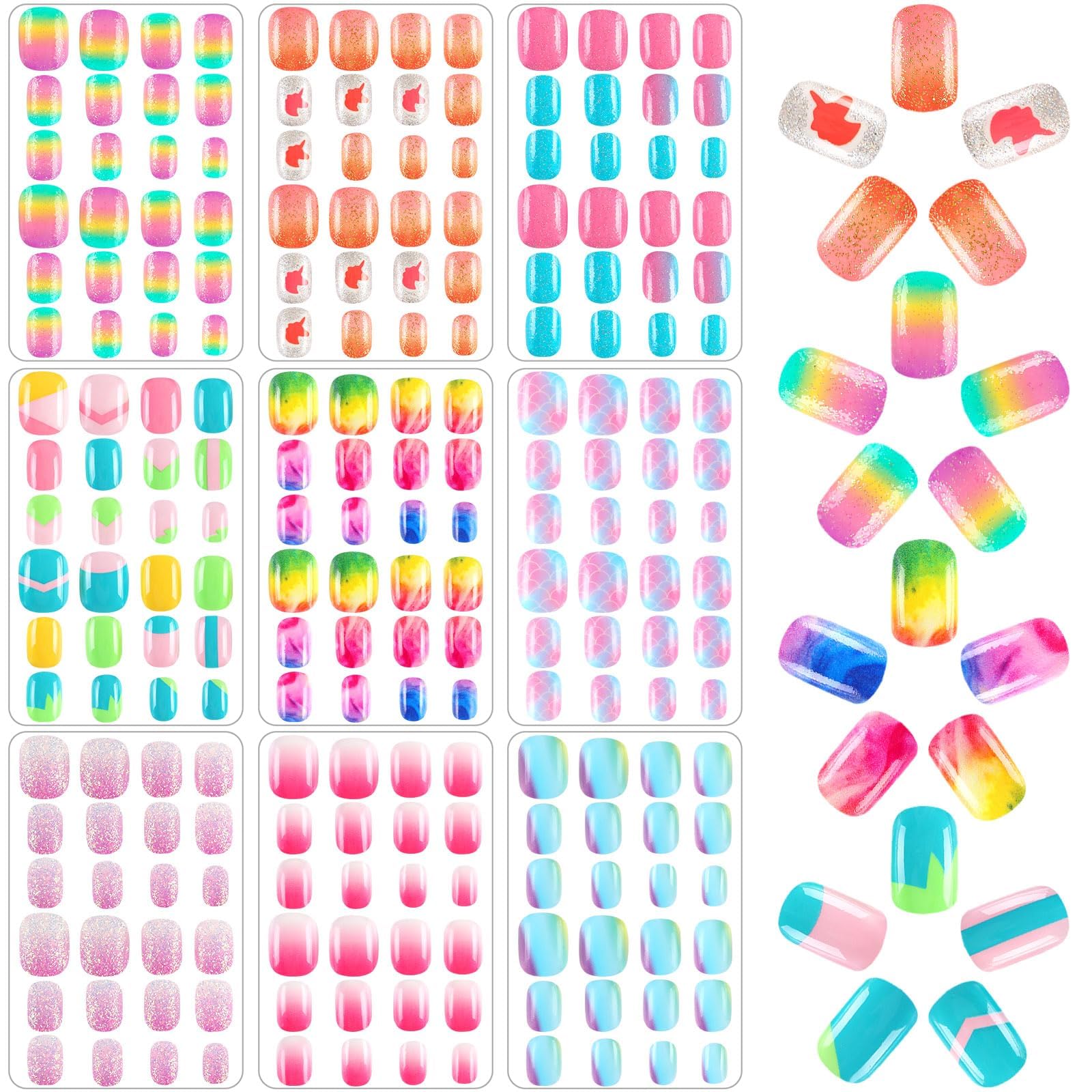 Ongles BOARDFEB gradient pour enfants, look coloré et amusant.