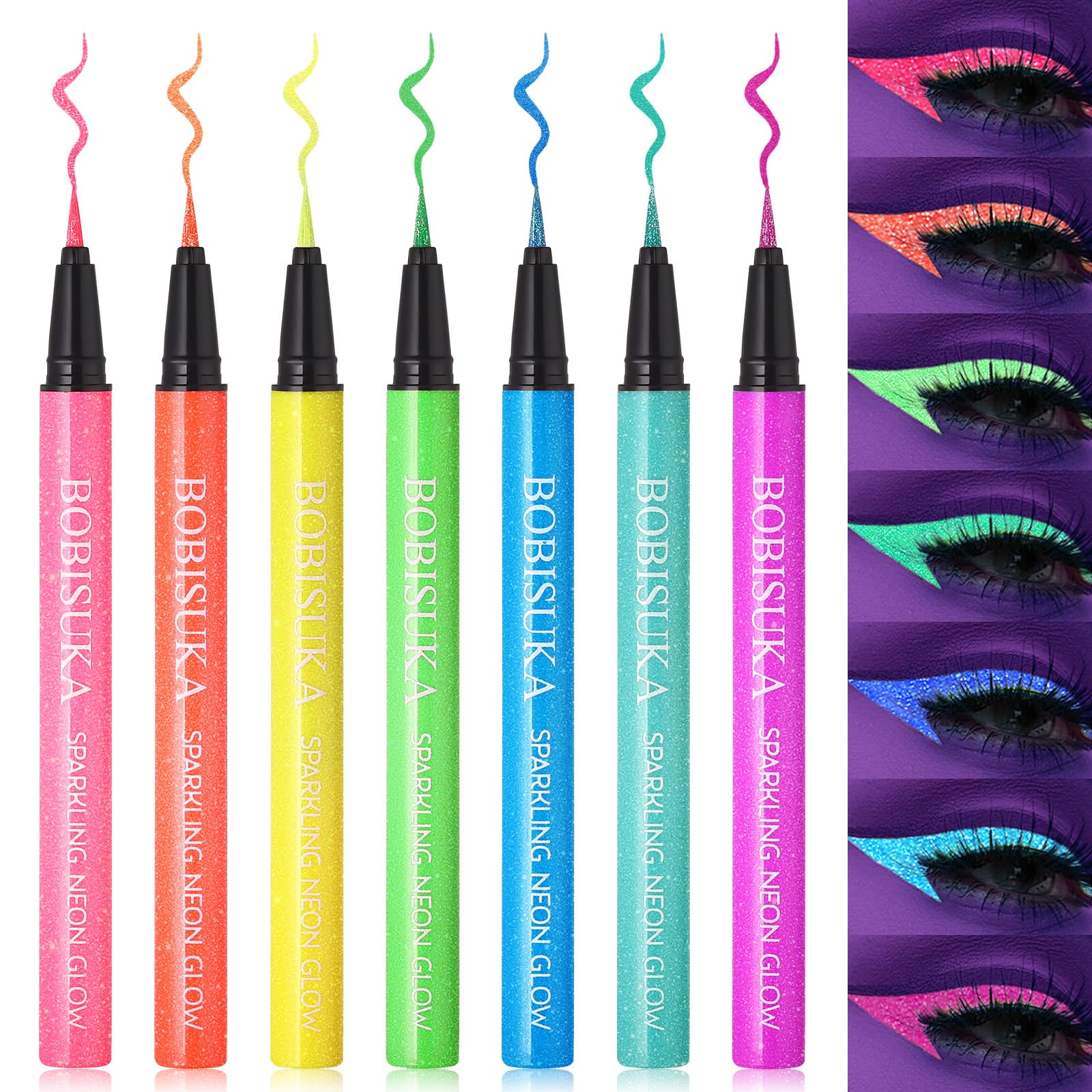 BOBISUKA crayon-yeux néon arc-en-ciel : couleur vive et longue tenue.