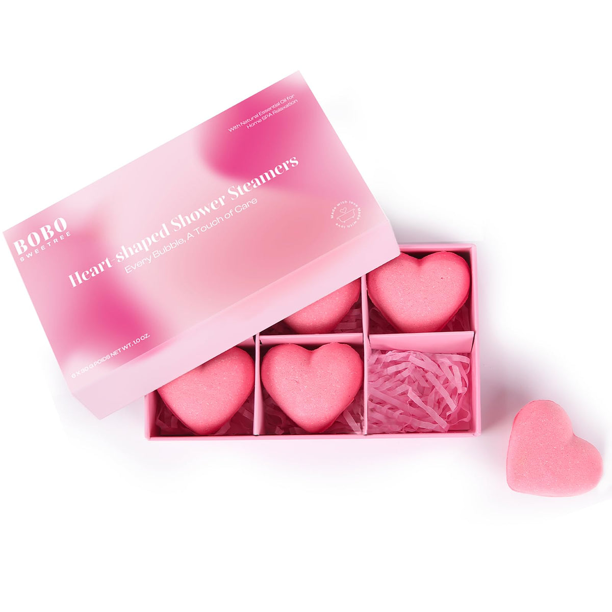 BoboSweeTree Coeur rose, boule de douche pack6, rituel spa à domicile.