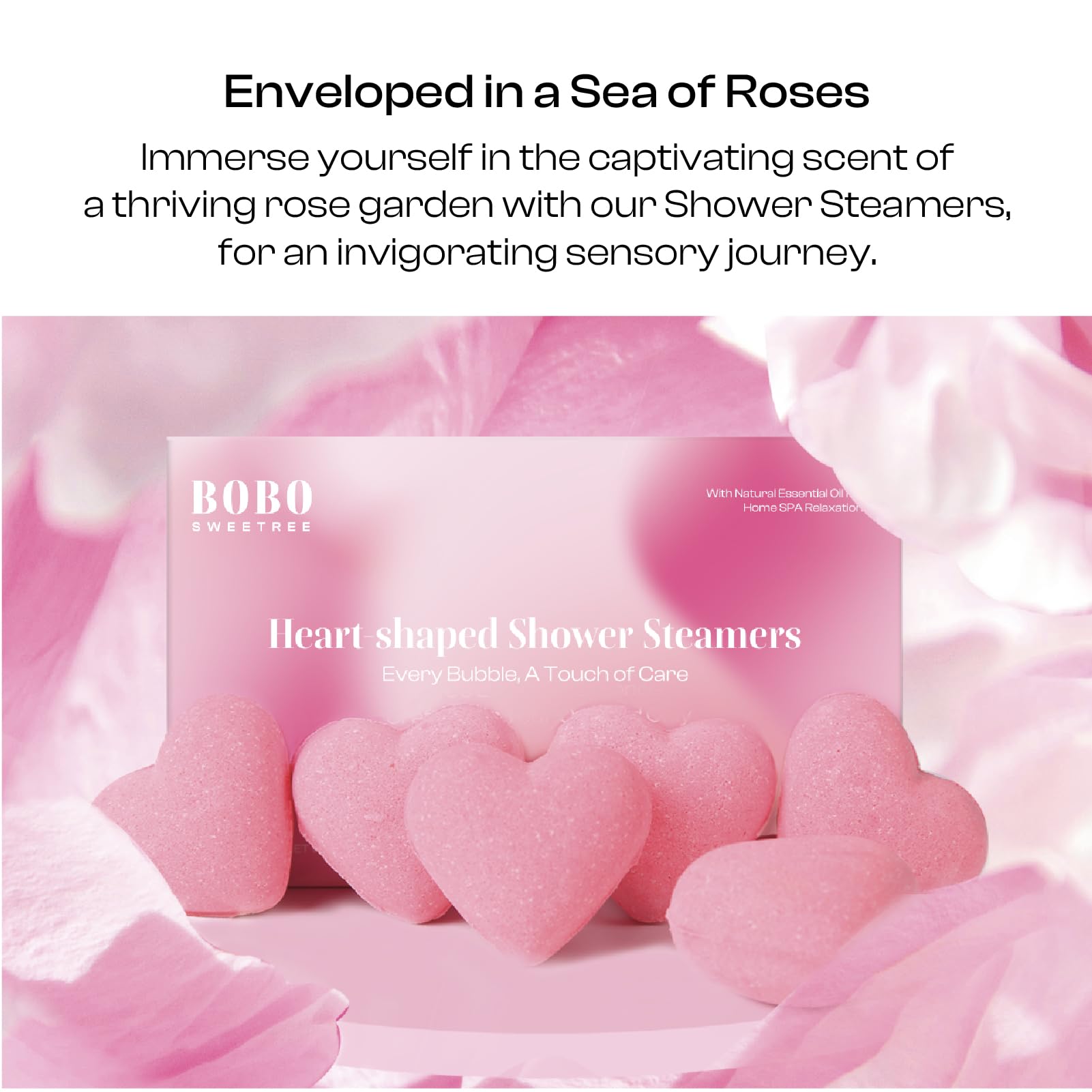 BoboSweeTree Rose aromathérapie, boule de douche, parfum floral apaisant.