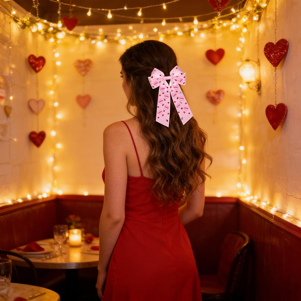Accessoire Boderier cheveux satin rose Saint-Valentin et occasions spéciales.