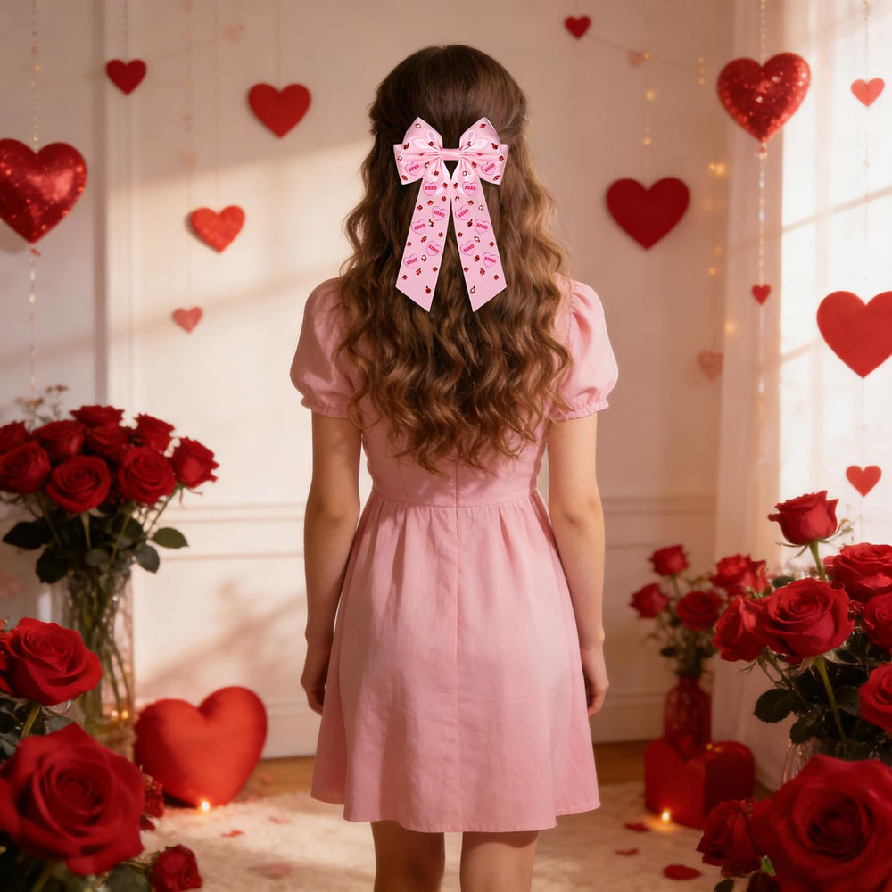 Barrette Boderier coeur XOXO et cristaux rouges, ajoute une touche scintillante.