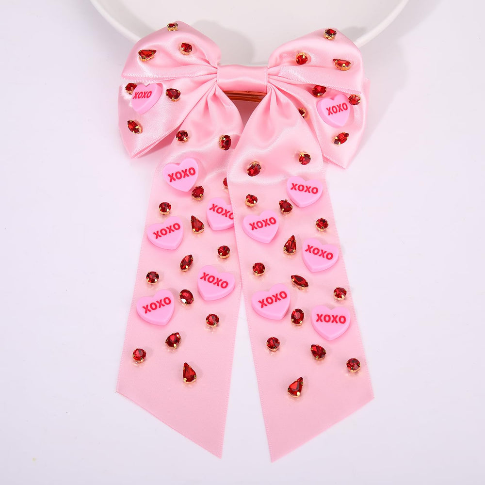 Noeud Boderier coeur rose paillettes brillantes, idéal pour le rendez-vous.