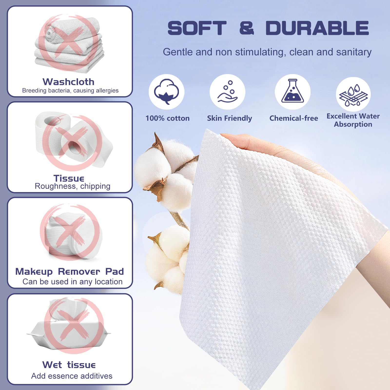 BODFPPC serviettes visage sèches et humides, usage polyvalent à domicile