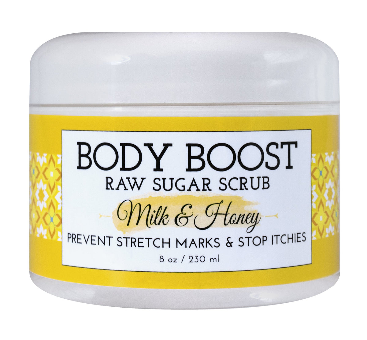 Body Boost gommage sucre lait miel, pot nourrissant et adoucissant la peau.