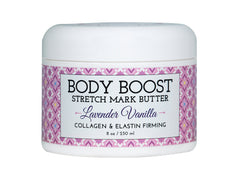 Body Boost Beurre anti-vergetures lavande vanille, bouteille 236 ml, hydratation durable.