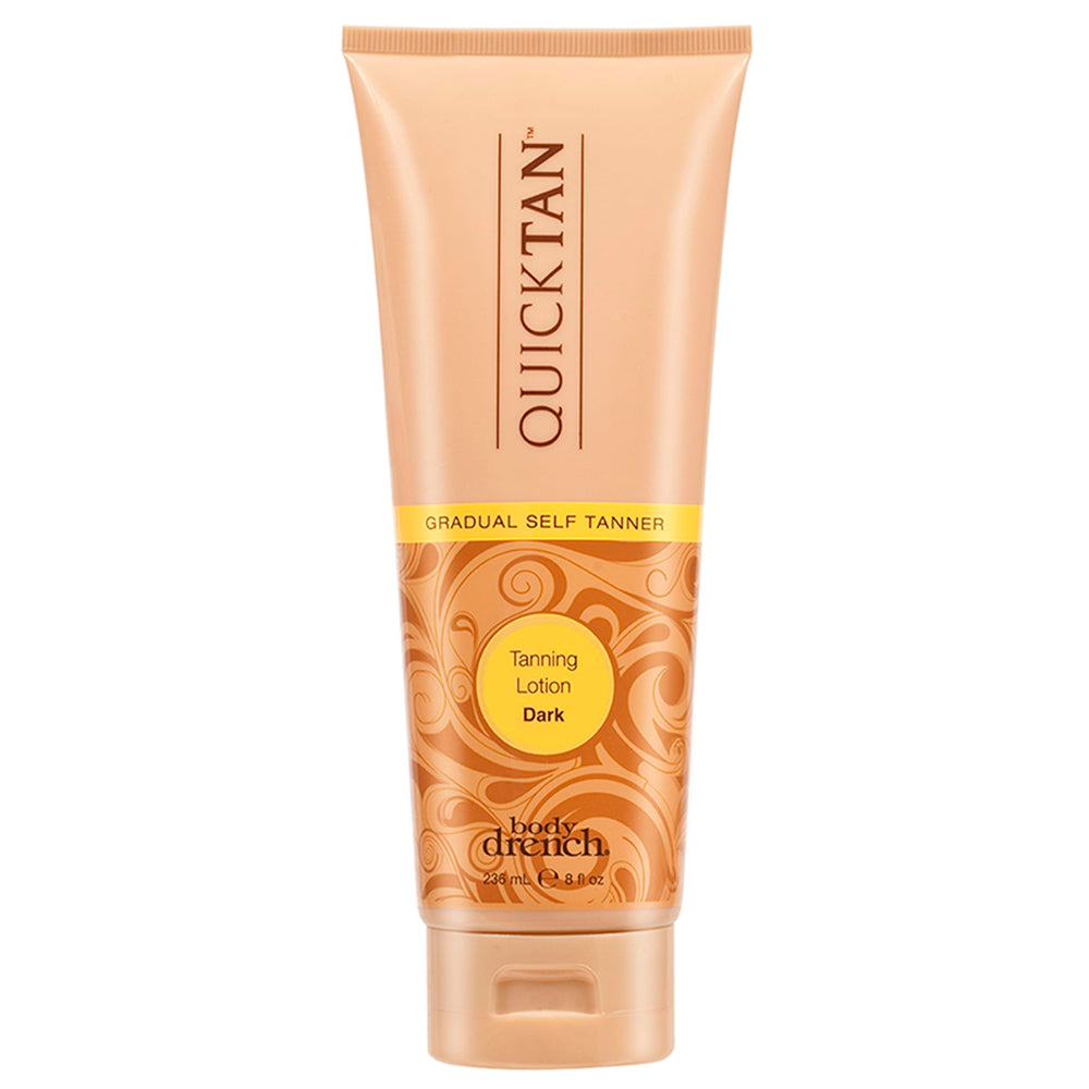 Body Drench Quick Tan Lait Autobronzant Bouteille: application fluide et naturelle.