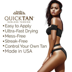 Body Drench QuickTan: application 360° pour couverture homogène.