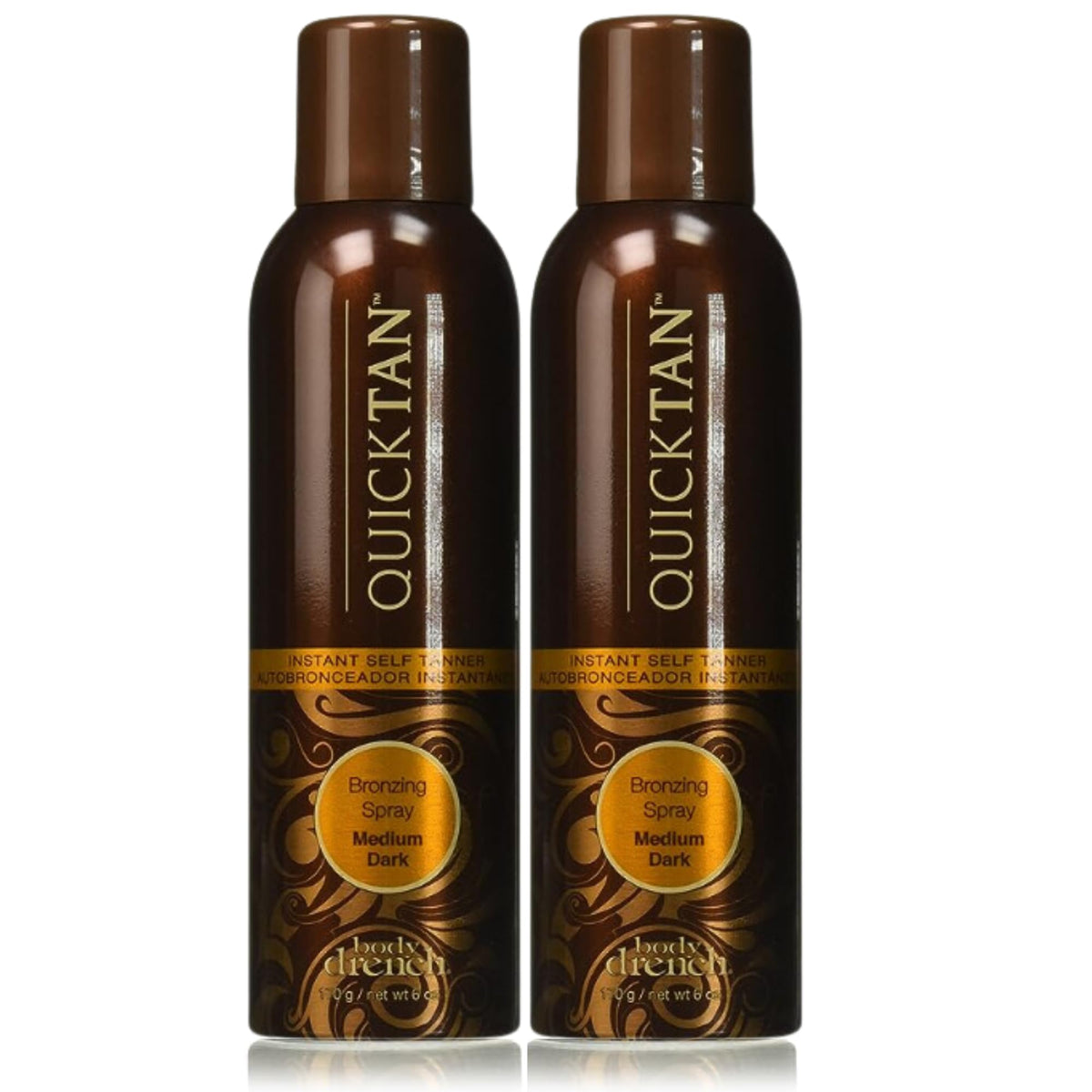 Body Drench Spray bronzant rapide avec teinte visible pour l’application guidée.