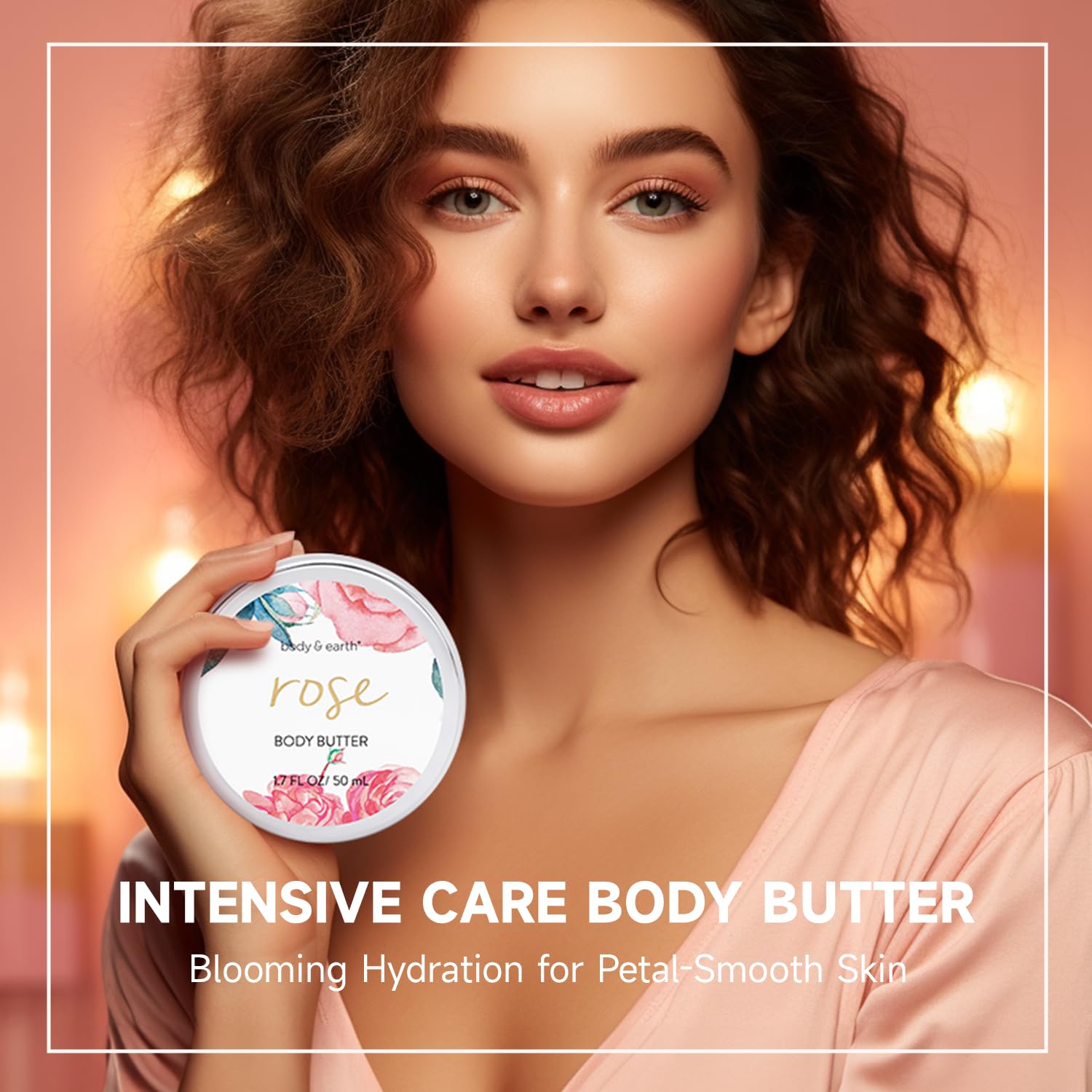BODY & EARTH coffret-cadeau bain rose, coffret prêt à offrir.