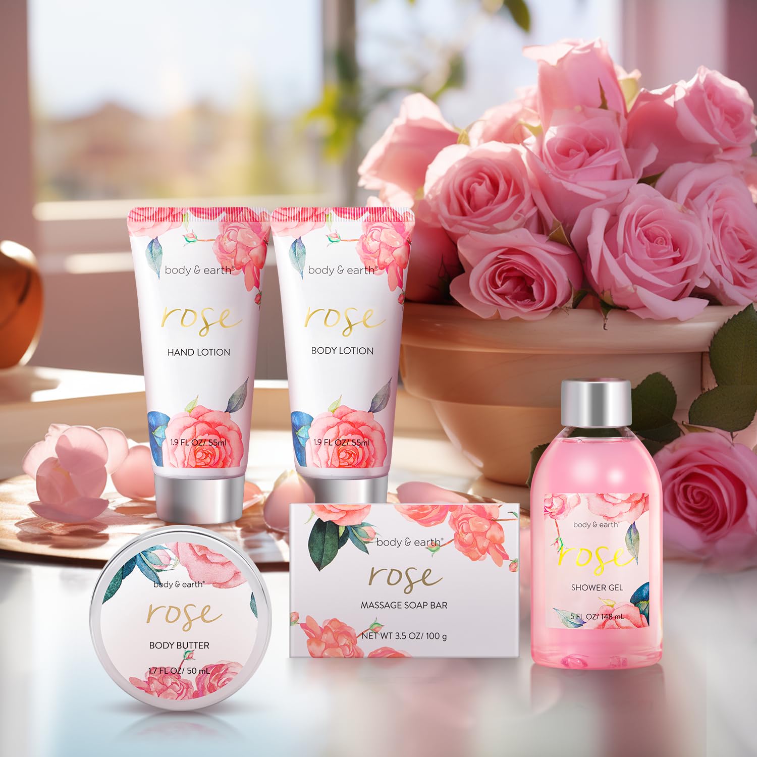 BODY & EARTH creme-main rose, soin rapide pour mains hydratées.