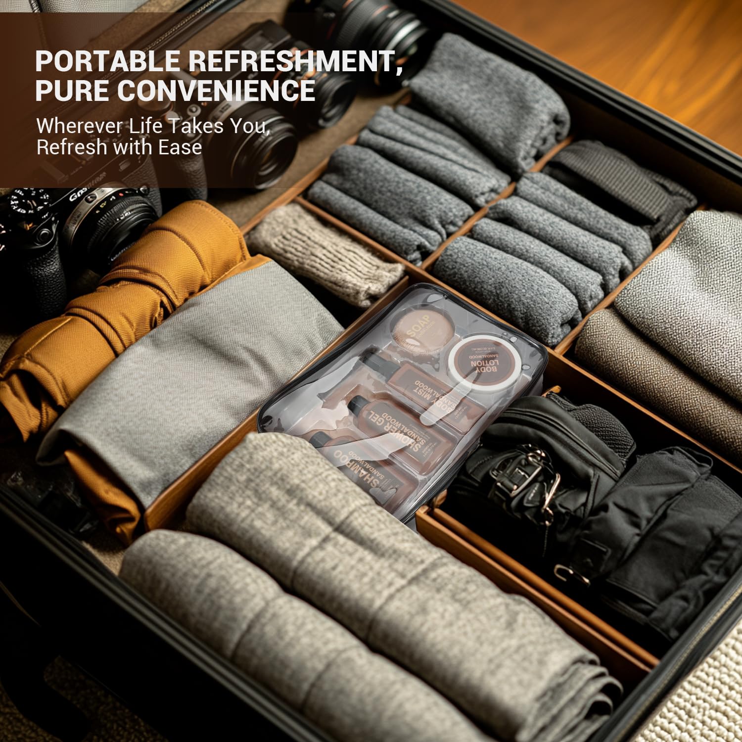 BODY & EARTH – Détails du set santal bois, aspect visuel inspirant.
