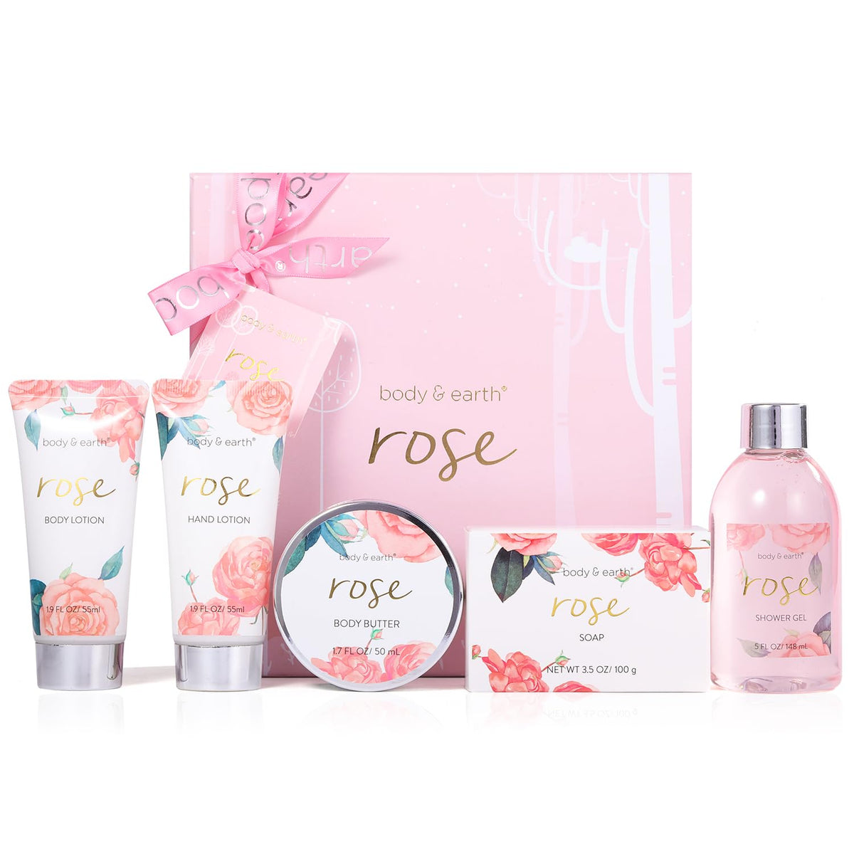 BODY & EARTH gel-douche rose, hydratation légère et peau fraîche.
