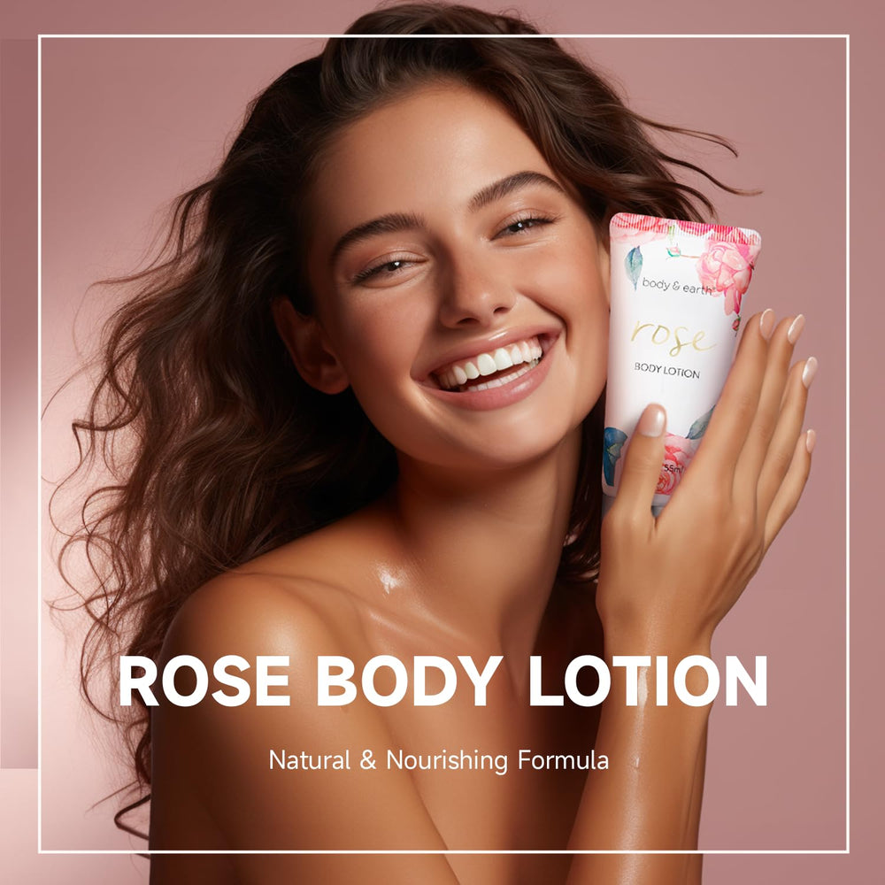 BODY & EARTH lotion-corps rose, texture douce et hydratation durable.