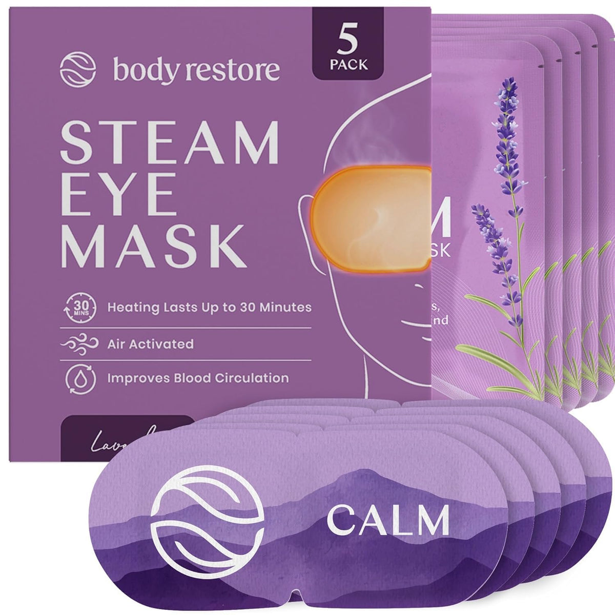 Body Restore masque yeux chauffant lavande Pack 5 pour détente rapide