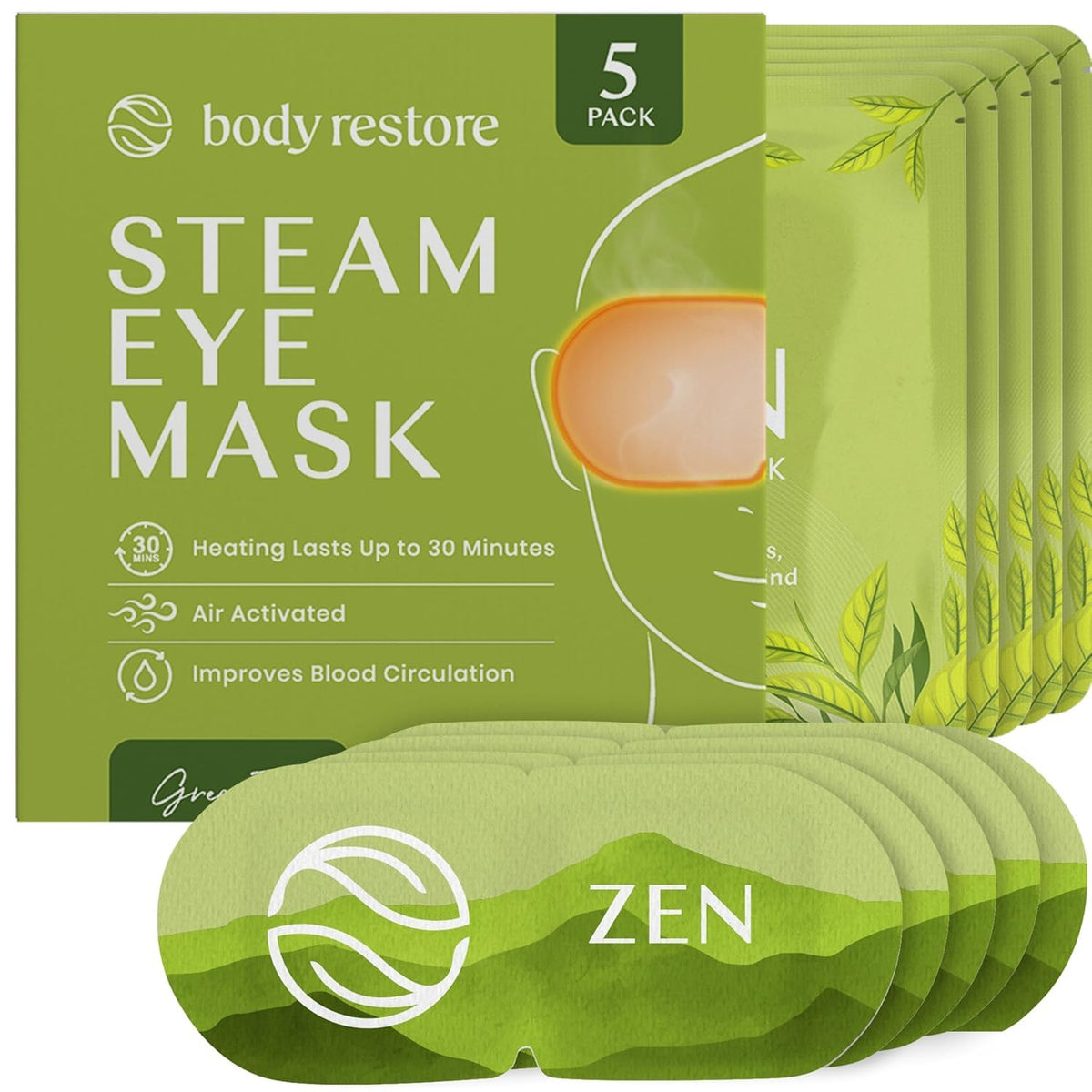 Body Restore masque yeux chauffant pack 5 thé vert en emballage élégant