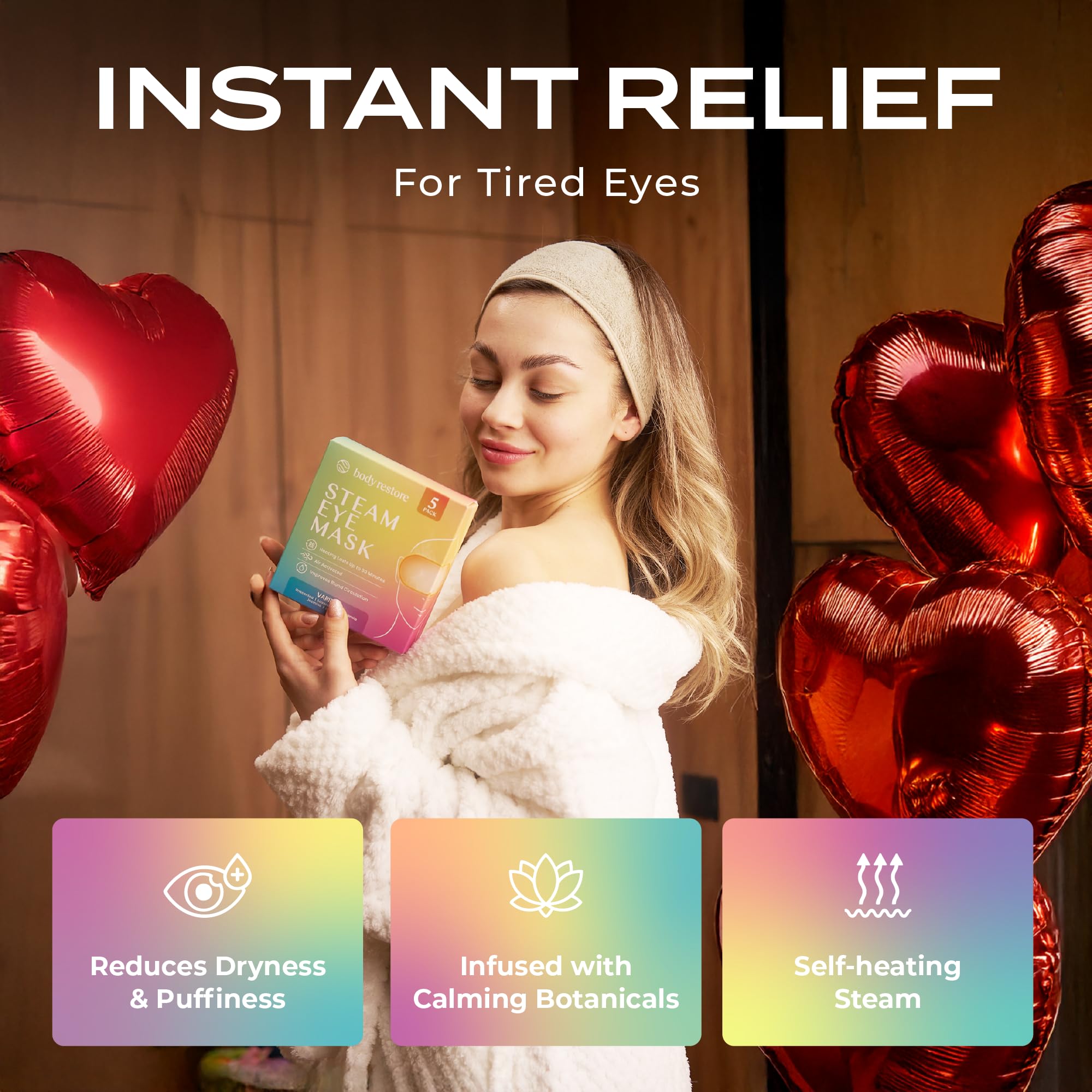 Body Restore masque yeux thé vert, apaise la fatigue visuelle et procure chaleur douce.