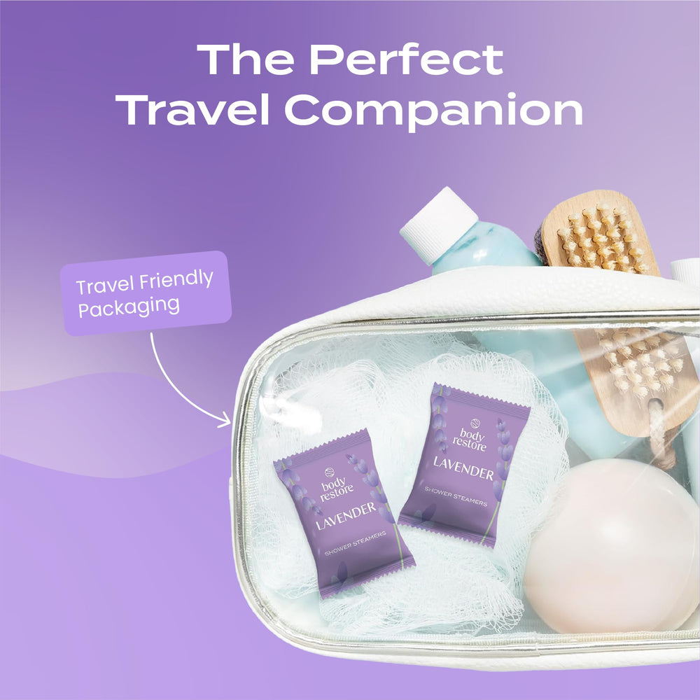 Body Restore bombes douche lavande en format voyage – compact et pratique.