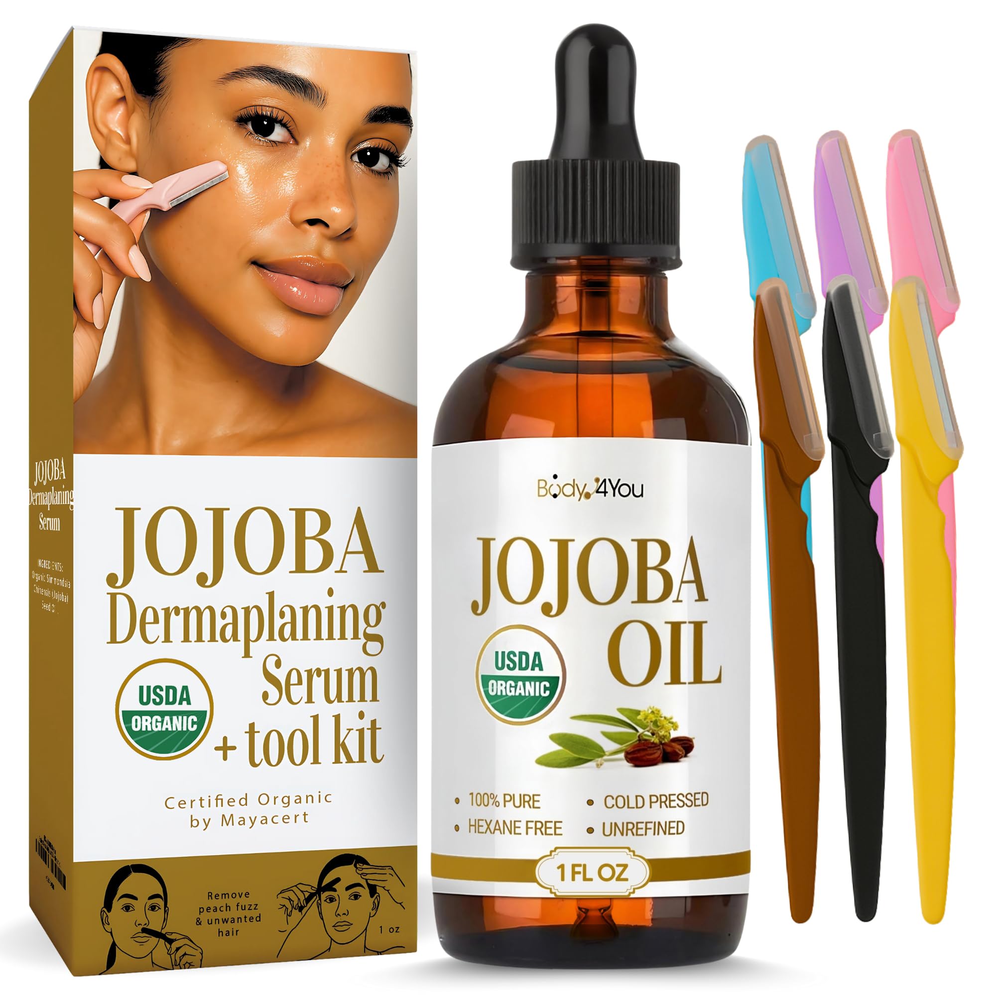 BodyJ4You huile jojoba bouteille compte-gouttes, hydratation visage douce et rapide