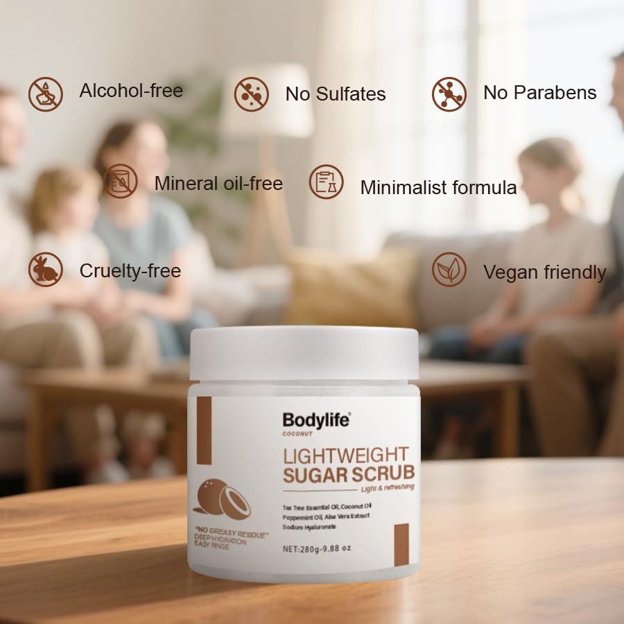 Bodylife gommage sucre coco – action exfoliante sans irritation au quotidien.
