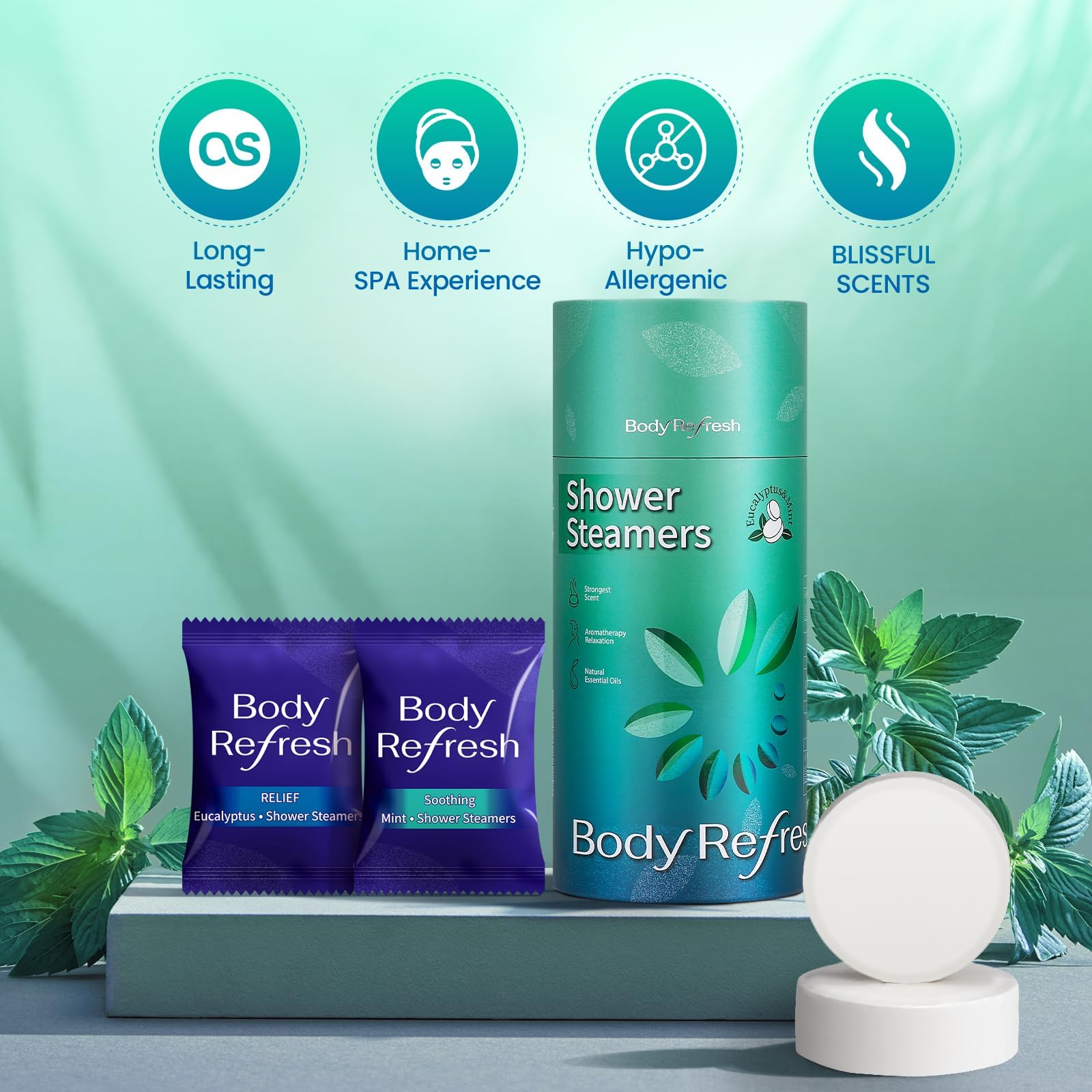 BodyRefresh ambiance spa, douche menthe eucalyptus, crée une atmosphère relaxante à la maison