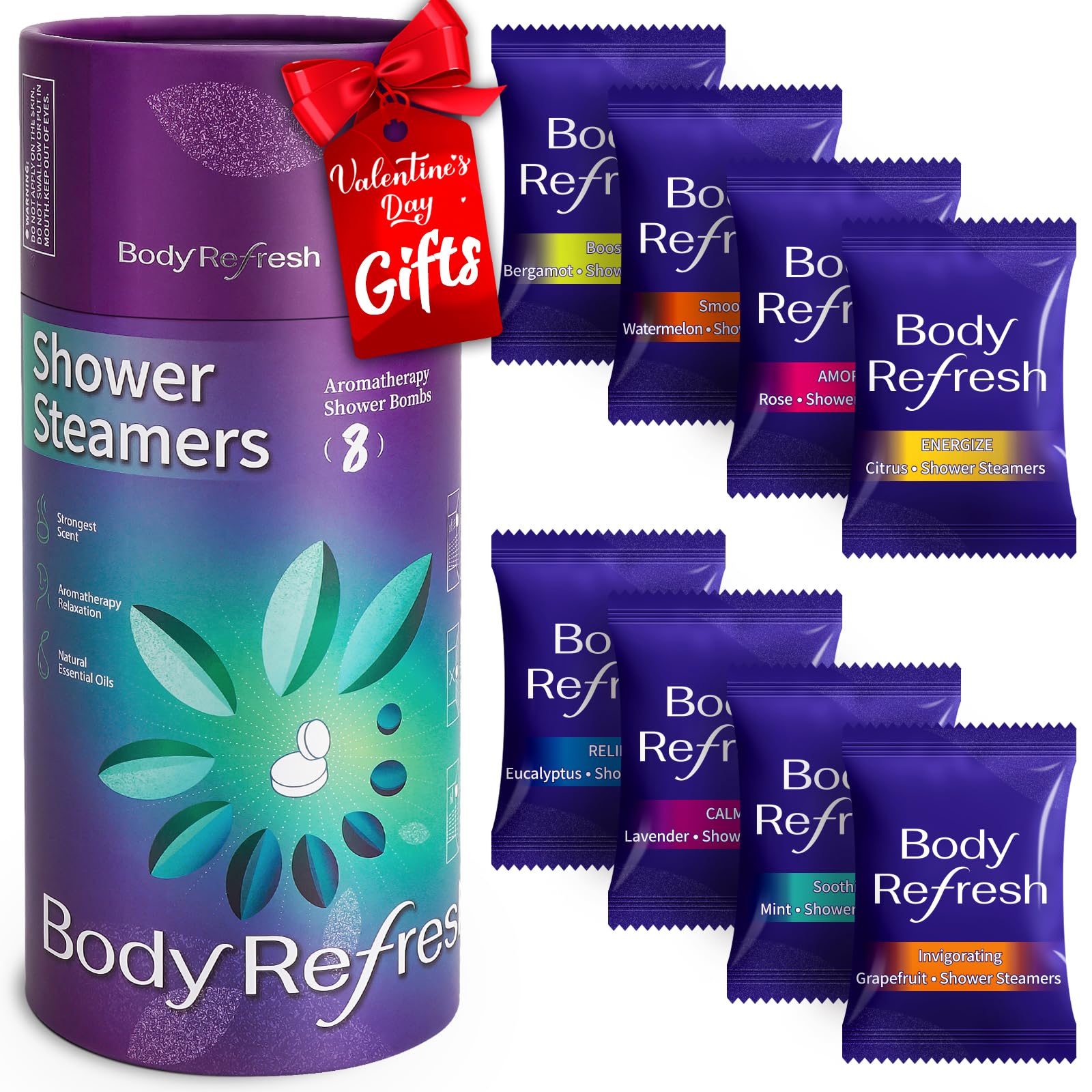 BodyRefresh bombes douche 8-pack emballage cadeau, idéal pour offrir relaxation à quelqu'un