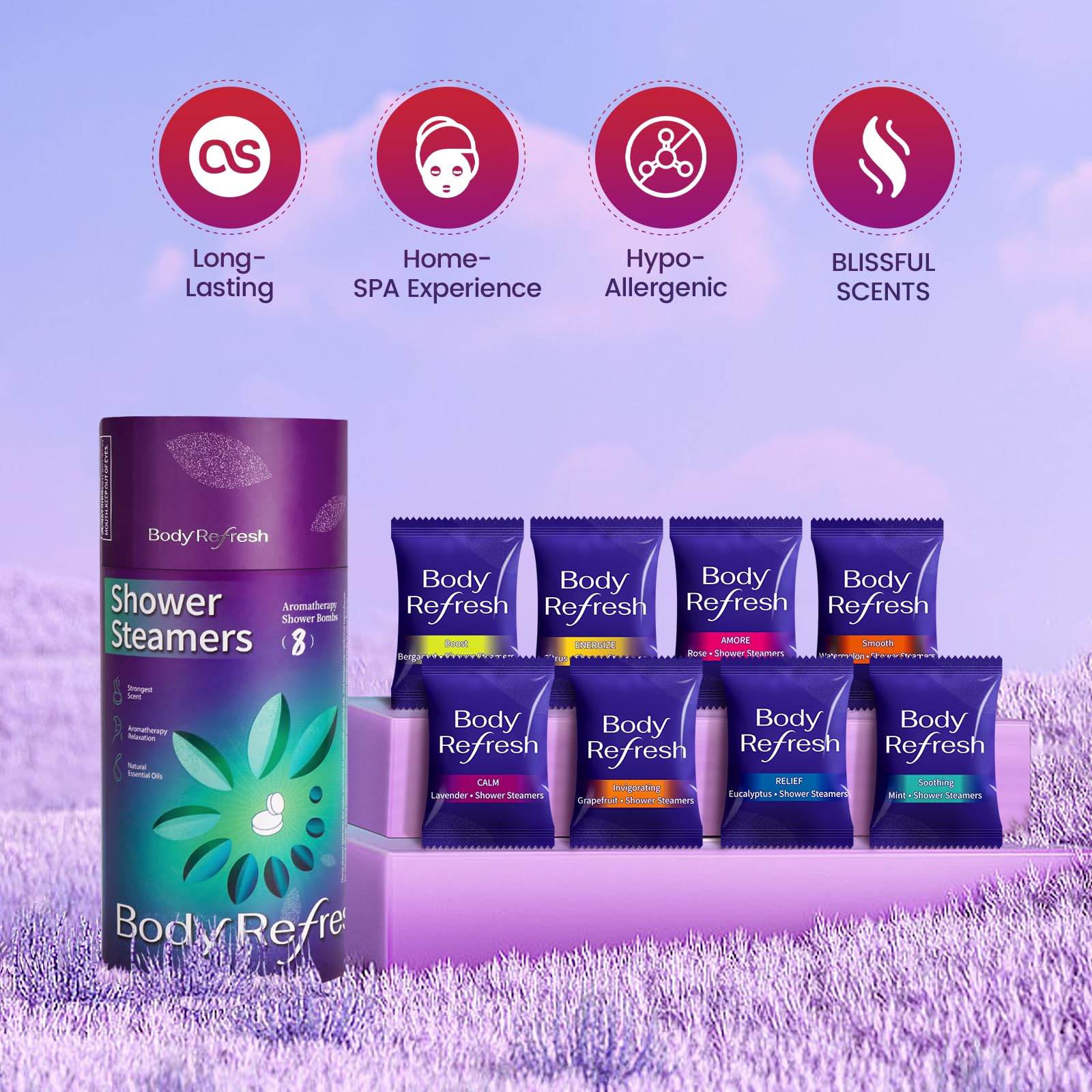 BodyRefresh bombes douche eucalyptus, parfum frais réveillant les sens