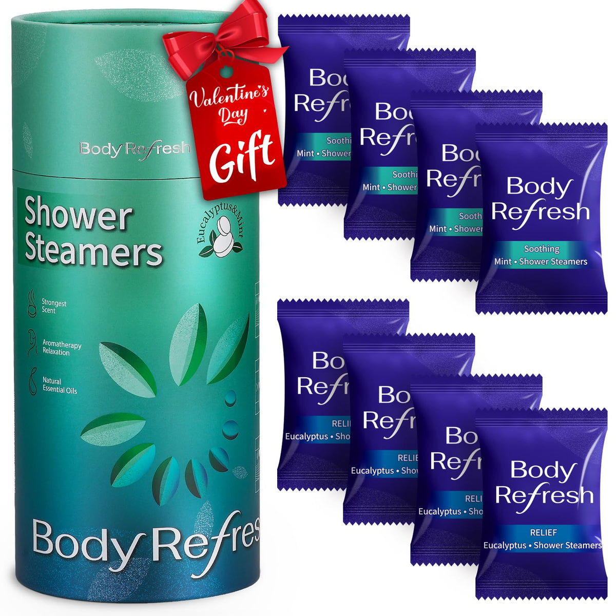 BodyRefresh bombes douche menthe eucalyptus, huit pièces, parfum durable et rafraîchissant