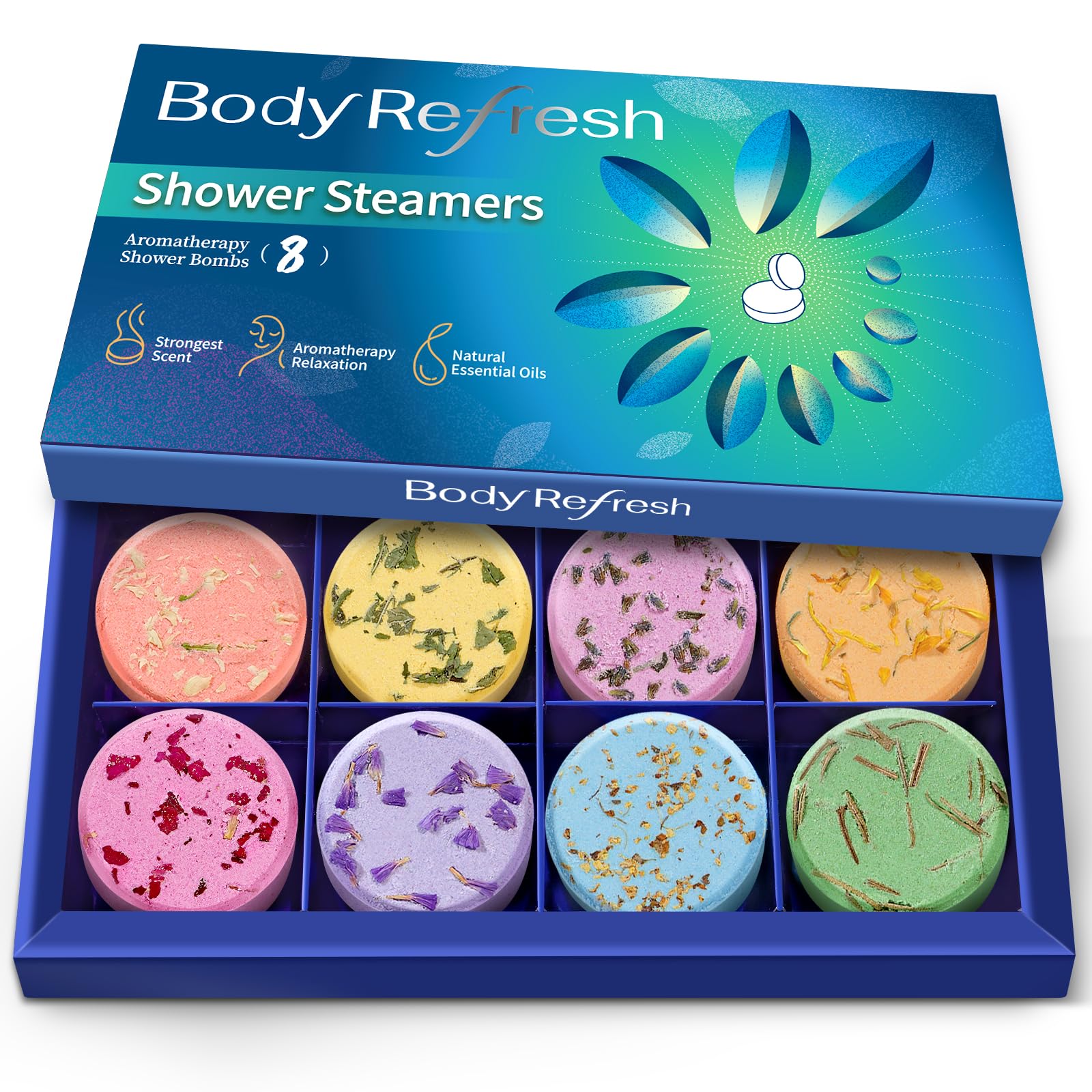 BodyRefresh bombes de douche menthe éucalyptus: réveil frais et esprit clair après une longue journée.