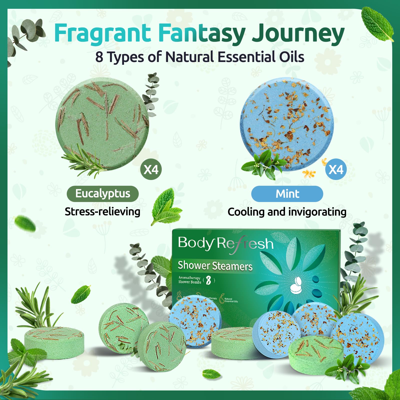 BodyRefresh shower steamer close-up with natural essential oils emphasis