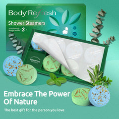 BodyRefresh steamer placed at shower edge for fragrance release
