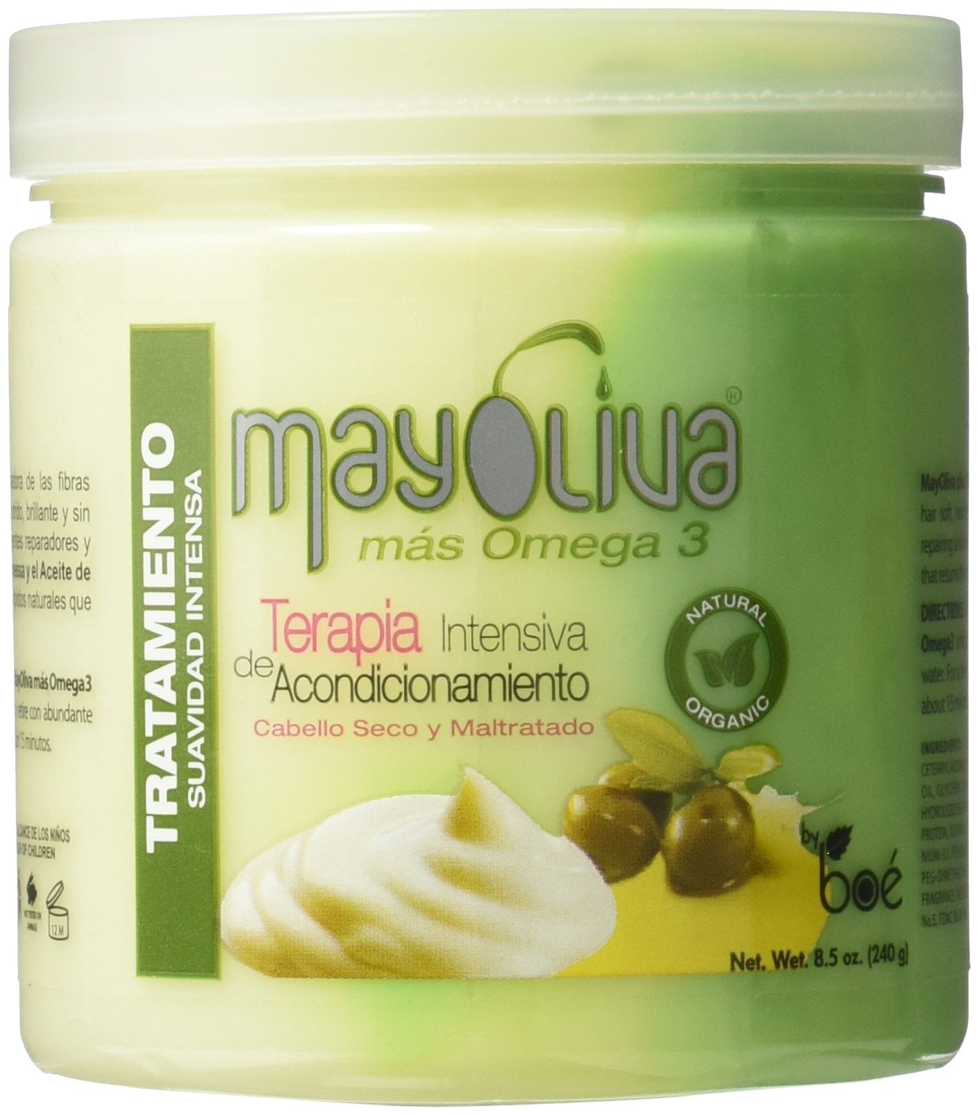 BOÉ COSMETICS Mayoliva : bouteille du soin intensif pour cheveux secs, douceur immédiate.