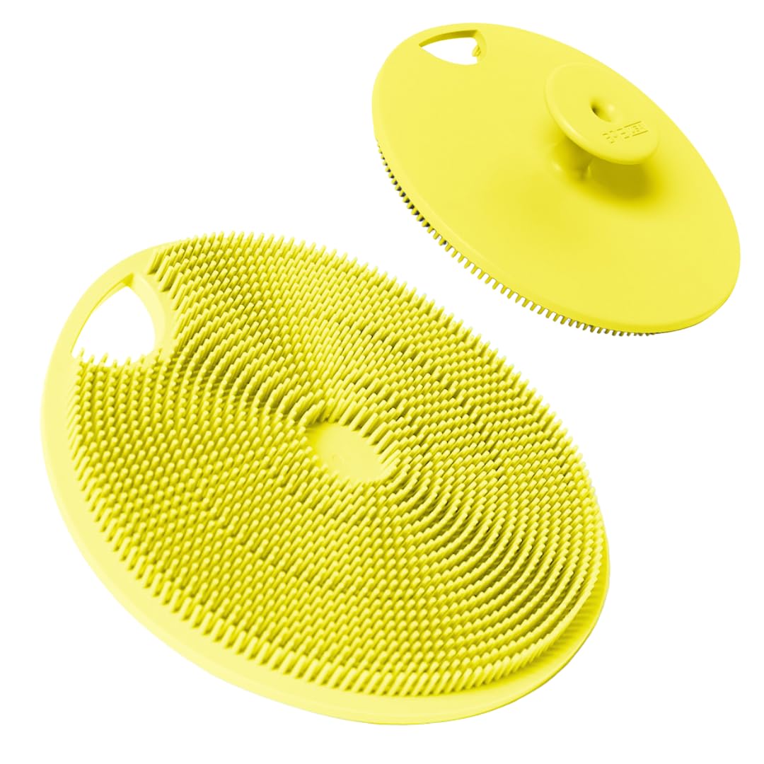 Boie USA Body Scrubber avec poignée jaune, ergonomique et hygiénique pour la douche.