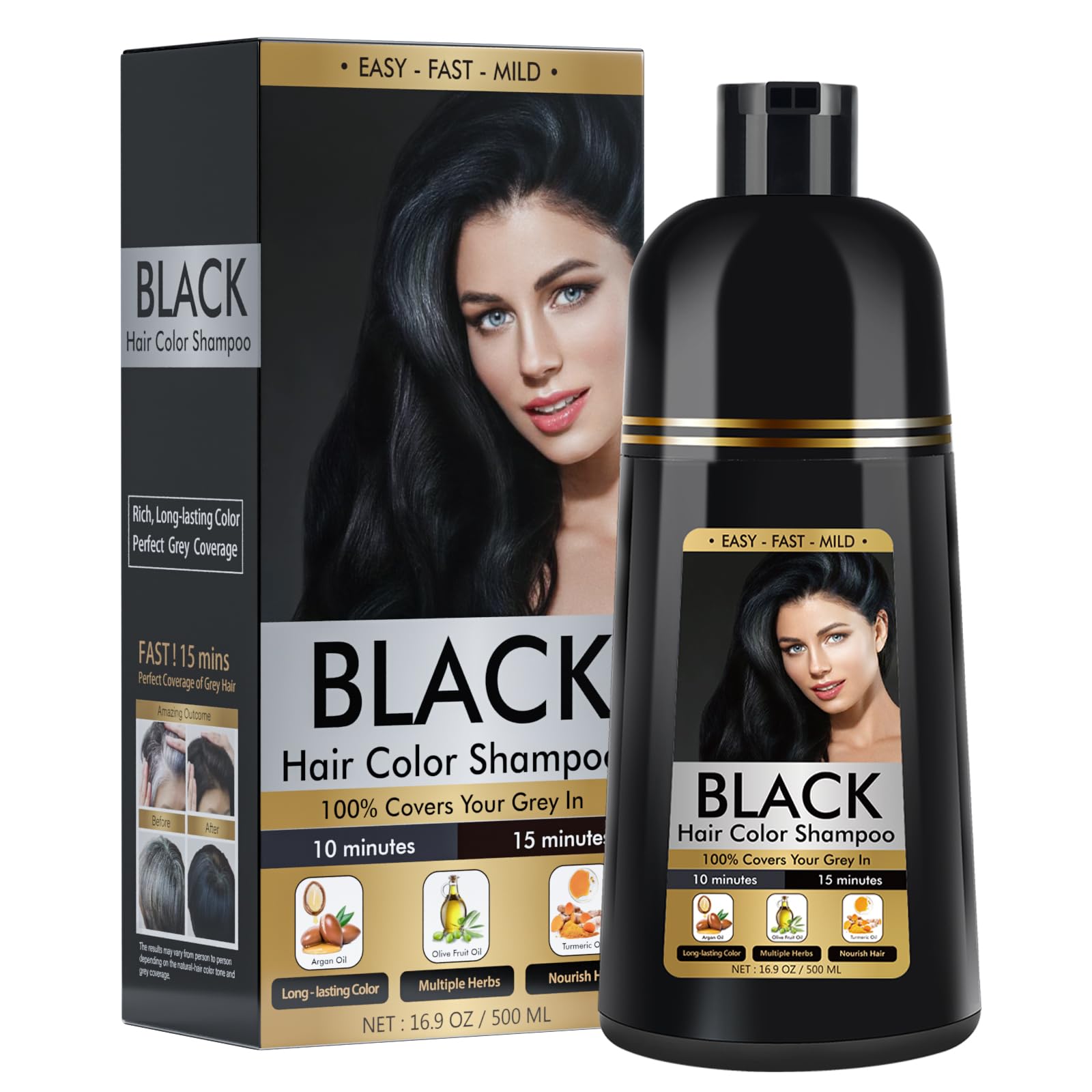 BOJICA shampooing-colorant-cheveux-gris en bouteille 500 ml et promesse de couverture des gris
