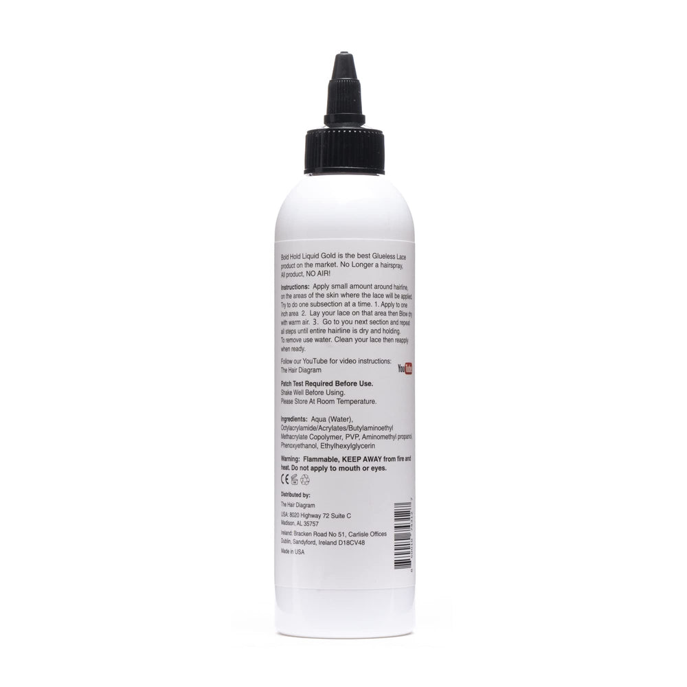 The Hair Diagram Bold Hold Liquid Gold — application autour de la ligne des cheveux pour fixation légère.