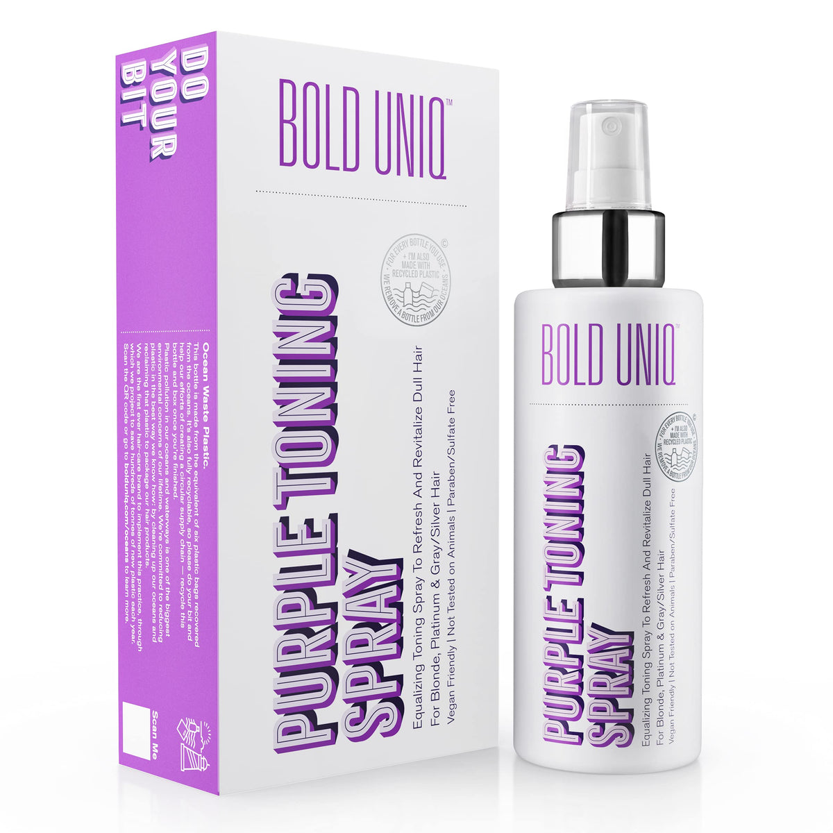BOLD UNIQ spray tonifiant violet, bouteille, neutralise les reflets jaunes