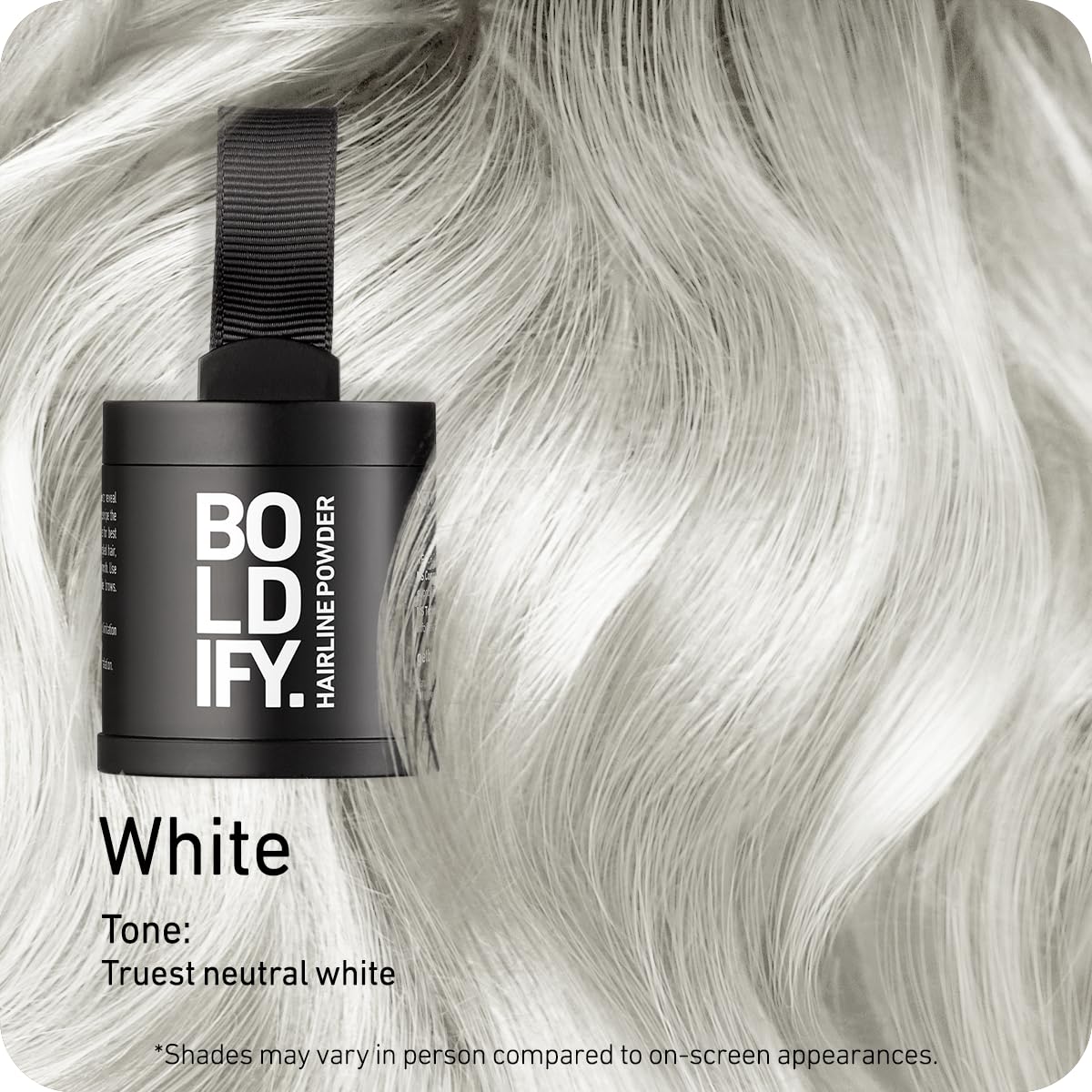 Boldify poudre couvre les racines gris avec un fini naturel.
