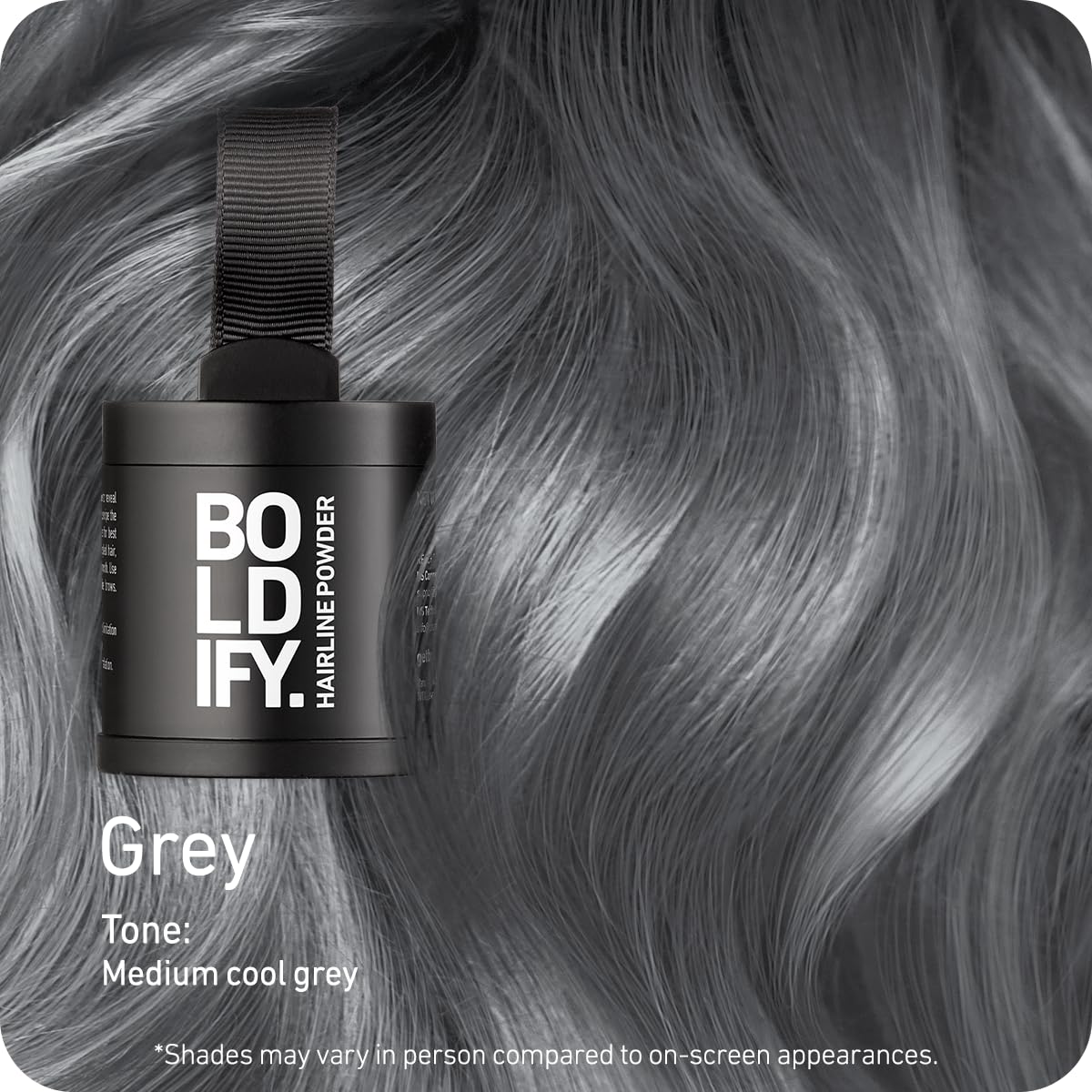 Détail de Boldify couvrant les racines grises pour un rendu naturel.